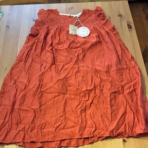 NWT! Umgee Rust Orange Smocked Neck Ruffle Sleeve Dress